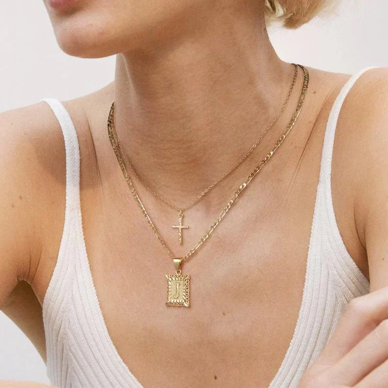 Baptism – Gold cross and initial necklace set