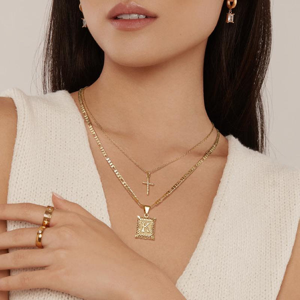 Baptism – Gold cross and initial necklace set