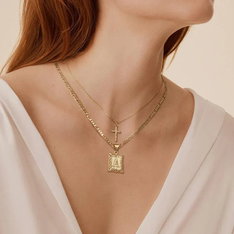 Baptism – Gold cross and initial necklace set