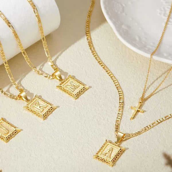 Baptism – Gold cross and initial necklace set