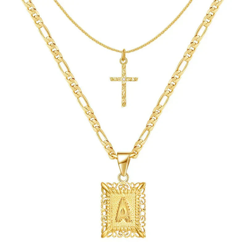 Baptism – Gold cross and initial necklace set