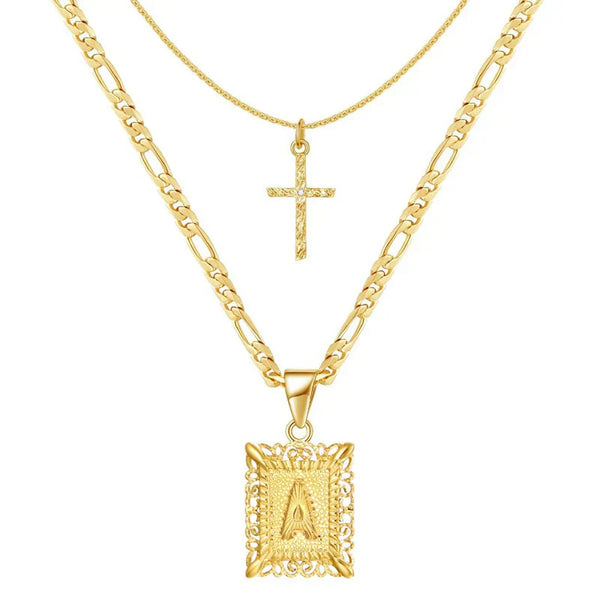 Baptism – Gold cross and initial necklace set
