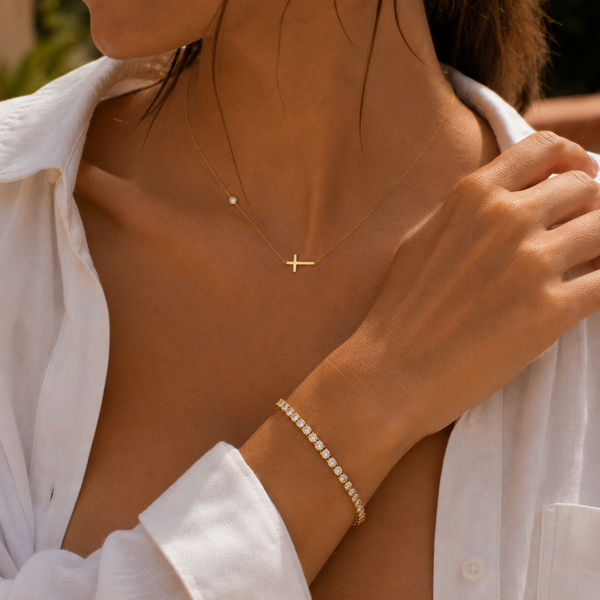 Divine Faith - Horizontal Cross Necklace with Gemstone