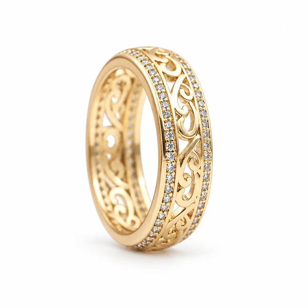 Eternal Faith – Gold filigree ring with cubic zirconia