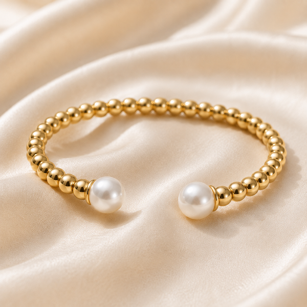 Dorcas – Gold bead and pearl bracelet