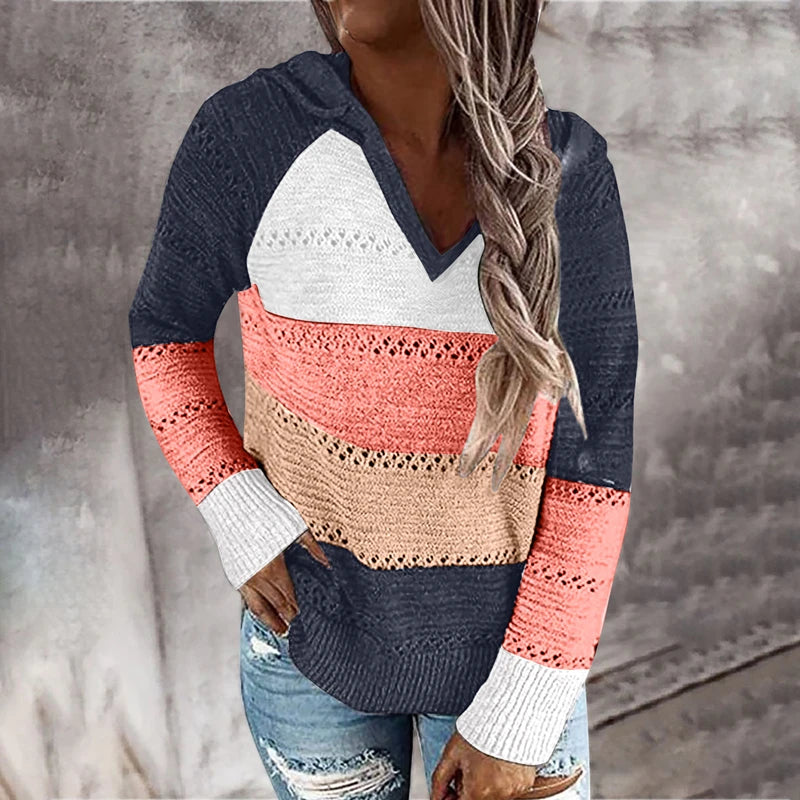 2025 New Female Women Patchwork Hooded Long Sleeve