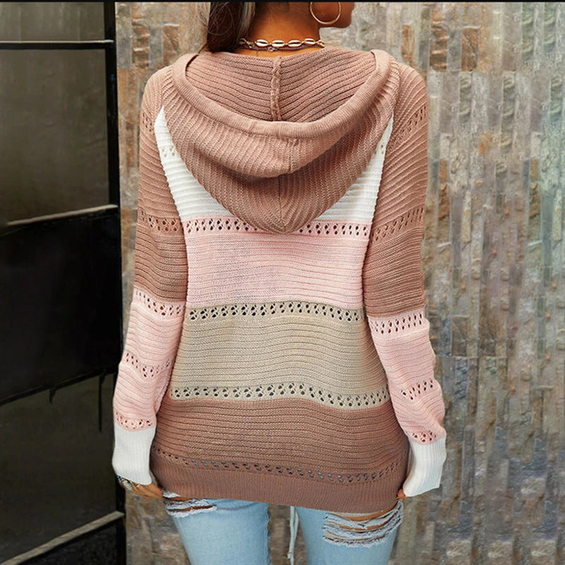 2025 New Female Women Patchwork Hooded Long Sleeve