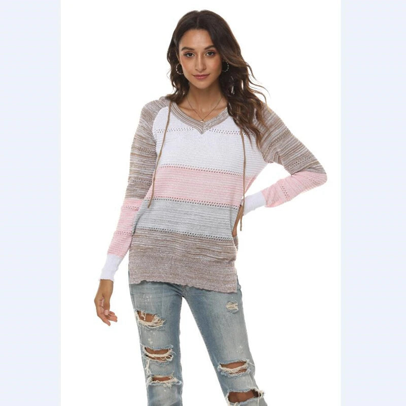 2025 New Female Women Patchwork Hooded Long Sleeve