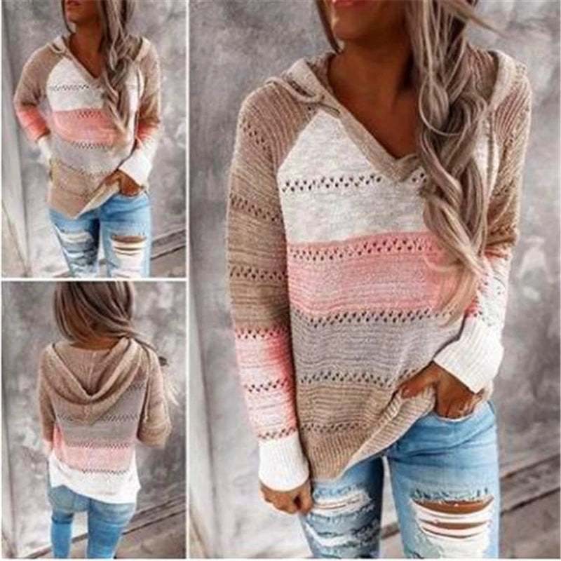 2025 New Female Women Patchwork Hooded Long Sleeve