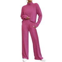 Women's High Neck 2 Piece Sweatsuit Long Sleeve Knit Sweater Top