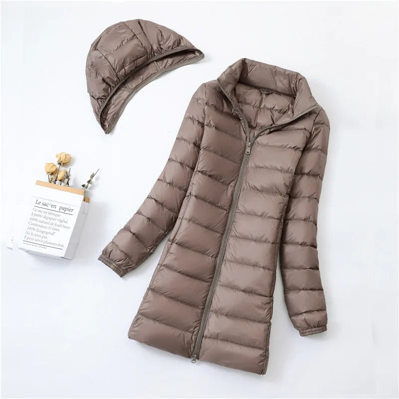 2025 Women's Duck Down Thin Medium Light Weight Hoodie Jacket