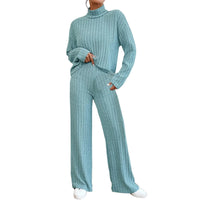 Women's High Neck 2 Piece Sweatsuit Long Sleeve Knit Sweater Top