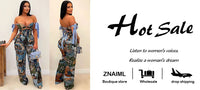 New Print Off Shoulder Bandage Crop Tops and Wide Legs Cargo Pants Two Piece