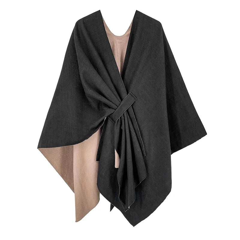 Women Poncho Warm Shawl Double Sided Luxury Female Cloak