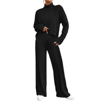 Women's High Neck 2 Piece Sweatsuit Long Sleeve Knit Sweater Top