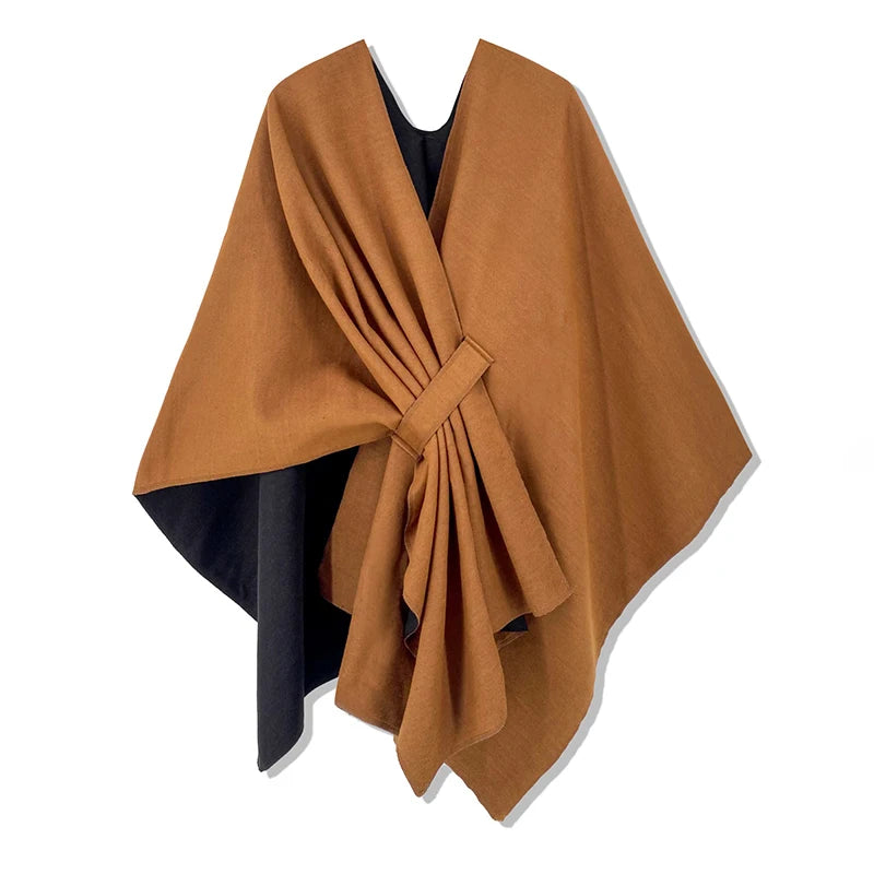 Women Poncho Warm Shawl Double Sided Luxury Female Cloak