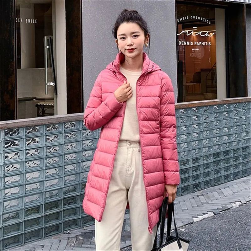 2025 Women's Duck Down Thin Medium Light Weight Hoodie Jacket