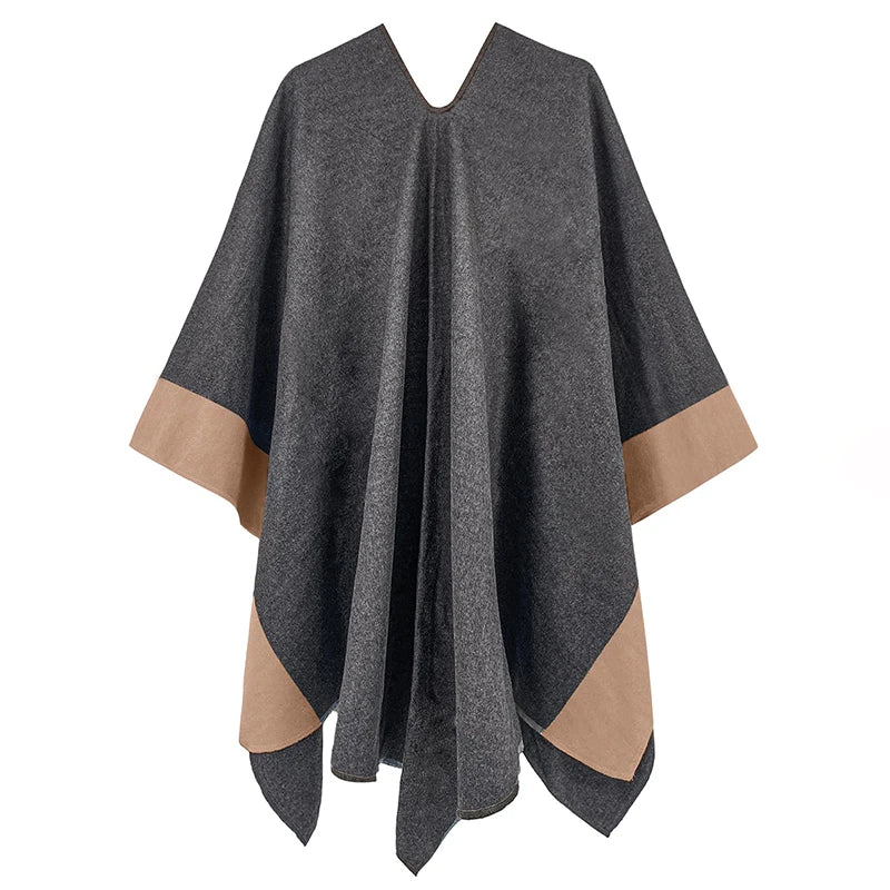 Women Poncho Winter Shawl Two-Color Luxury Female Cashmere Cloak