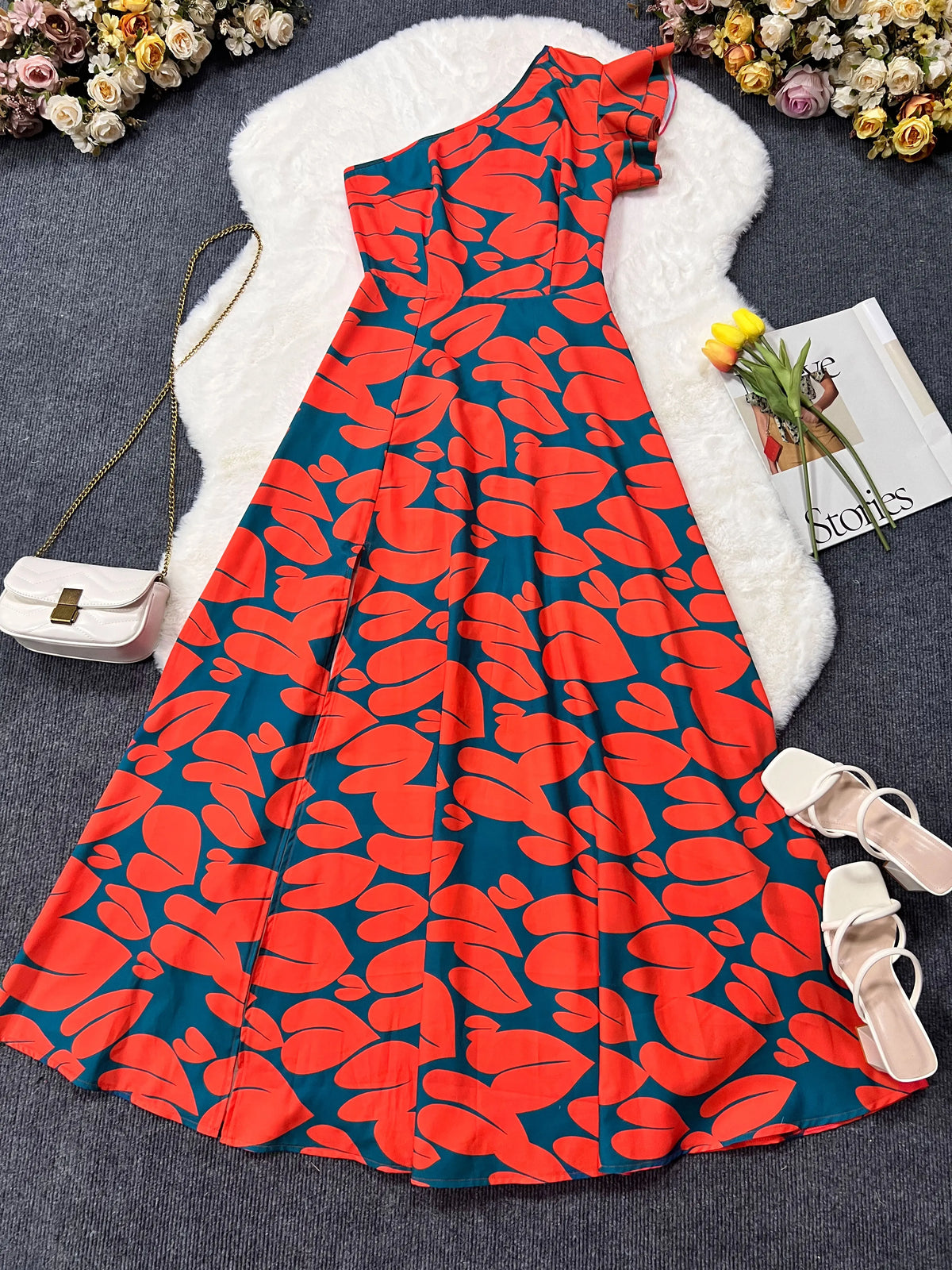 Women's Elegant Floral Printed Long Dresses Casual & Strapless