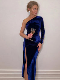 Women Elegant Long Sleeve Party Evening Velvet Bodycon Split