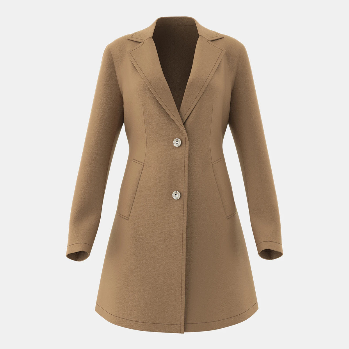 Women's Winter Camel Plain French Single Breasted Long Sleeve Lapel A-Line Maxi Casual Coats