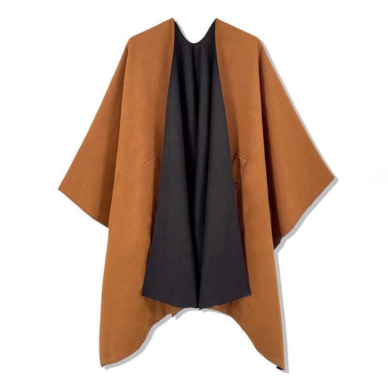 Women Poncho Warm Shawl Double Sided Luxury Female Cloak