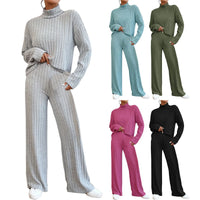 Women's High Neck 2 Piece Sweatsuit Long Sleeve Knit Sweater Top