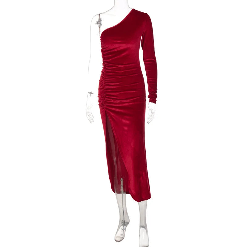 Women Elegant Long Sleeve Party Evening Velvet Bodycon Split