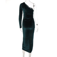 Women Elegant Long Sleeve Party Evening Velvet Bodycon Split