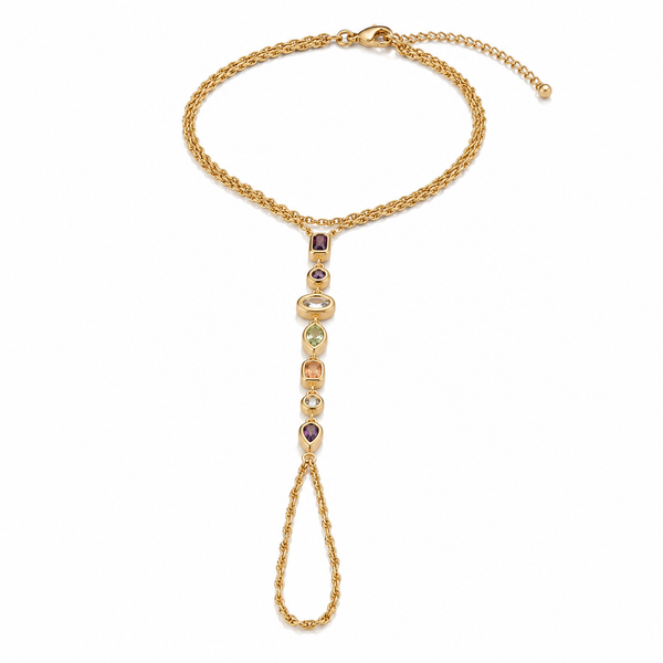 Aurora – Pulsera hand chain de cristales de colores en oro