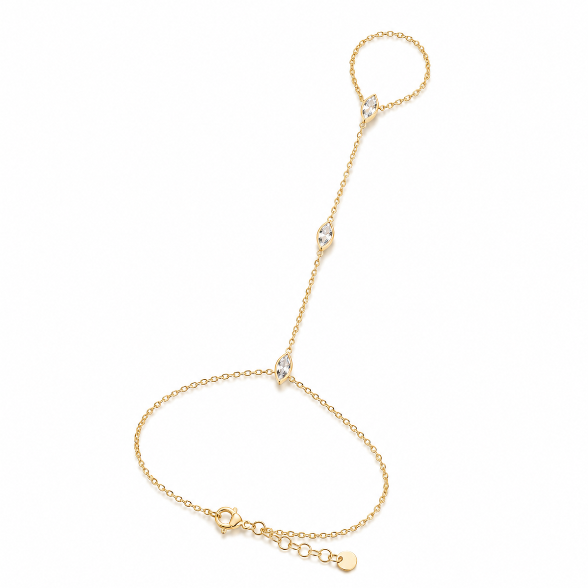 Twinkling – Pulsera hand chain de circonitas marquesa en oro