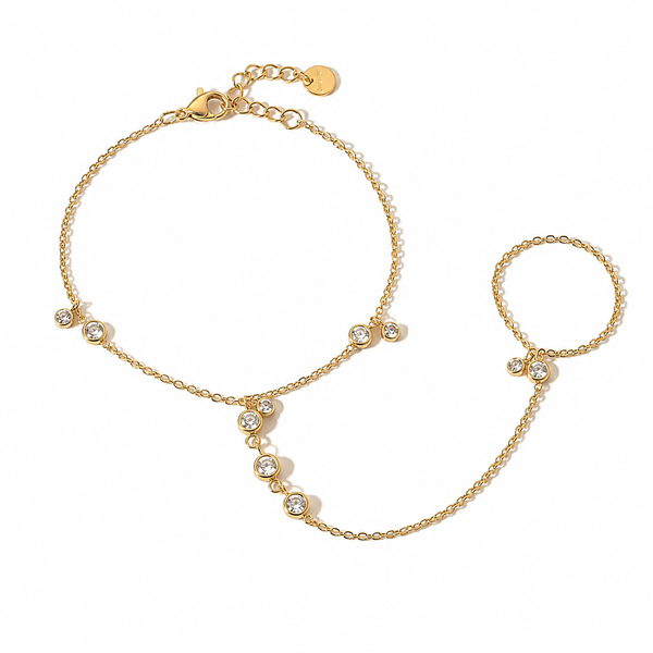 Jasmine – Pulsera hand chain de circonitas en oro