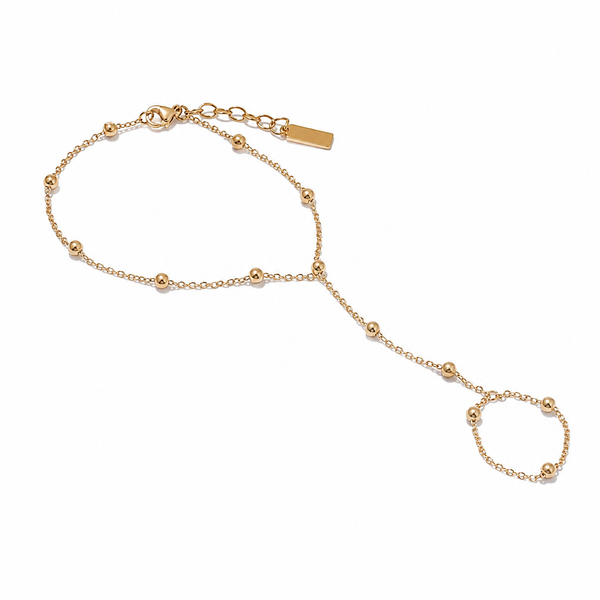 Gold Coast – Pulsera hand chain satélite con bolitas en oro