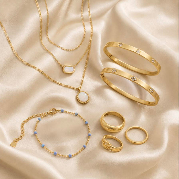 Sencillez Look – 9-piece combo: 3 necklaces + 3 bracelets + 3 rings