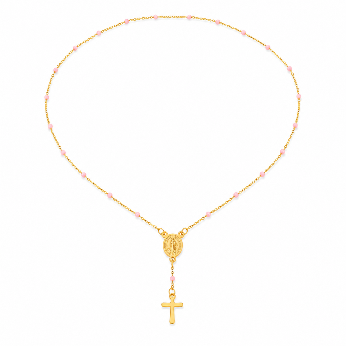 Novena Rosa – Collar rosario cruz en oro