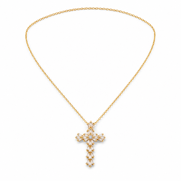 Gloria – Baguette cross necklace in gold