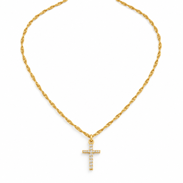 Alma – Classic cross necklace with Singapore chain in gold