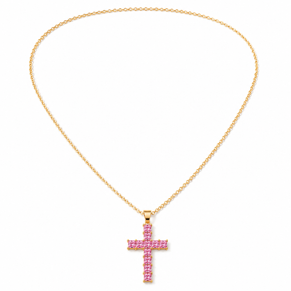 Divine Rose – Pink crystal cross necklace in gold