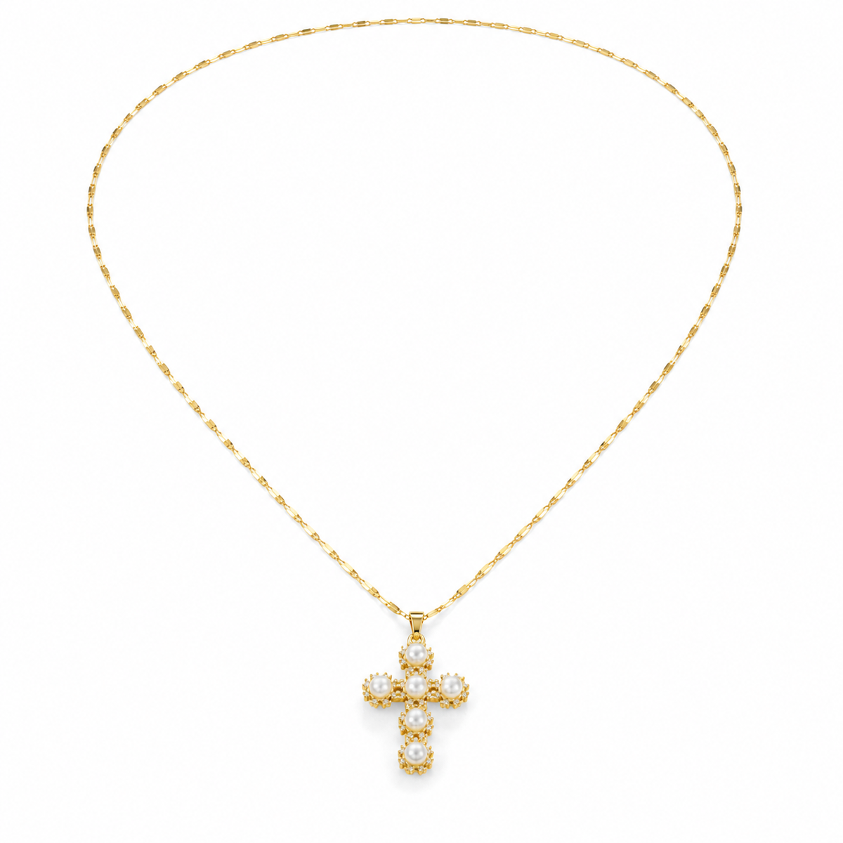 Perla Santa – Pearl cross necklace in gold