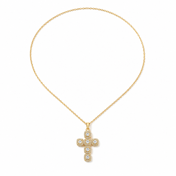 Celeste – Halo cross necklace in gold