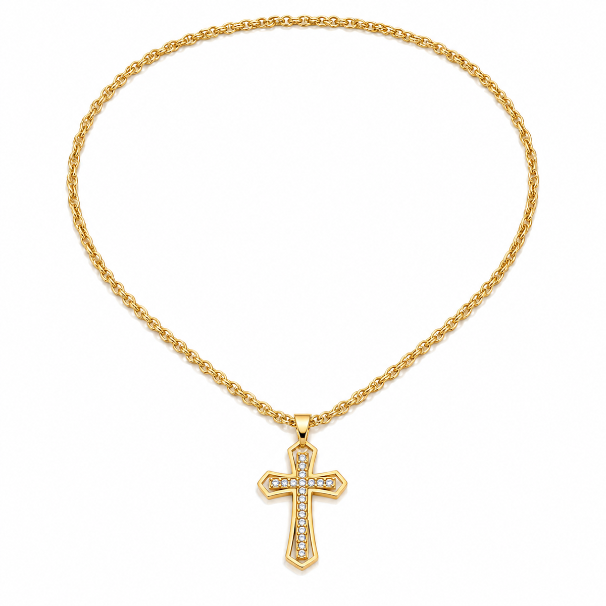 Milagro – Collar cruz doble capa con cristales en oro