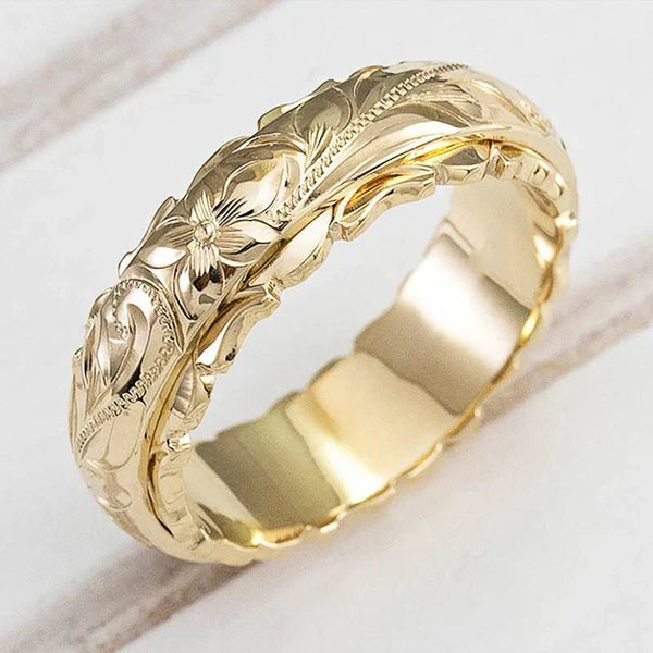 Lily of the Valley – Gold floral engraved ring
