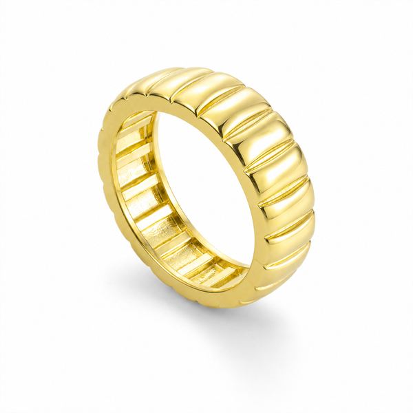 Bricks – Anillo banda ancha con textura acanalada en oro