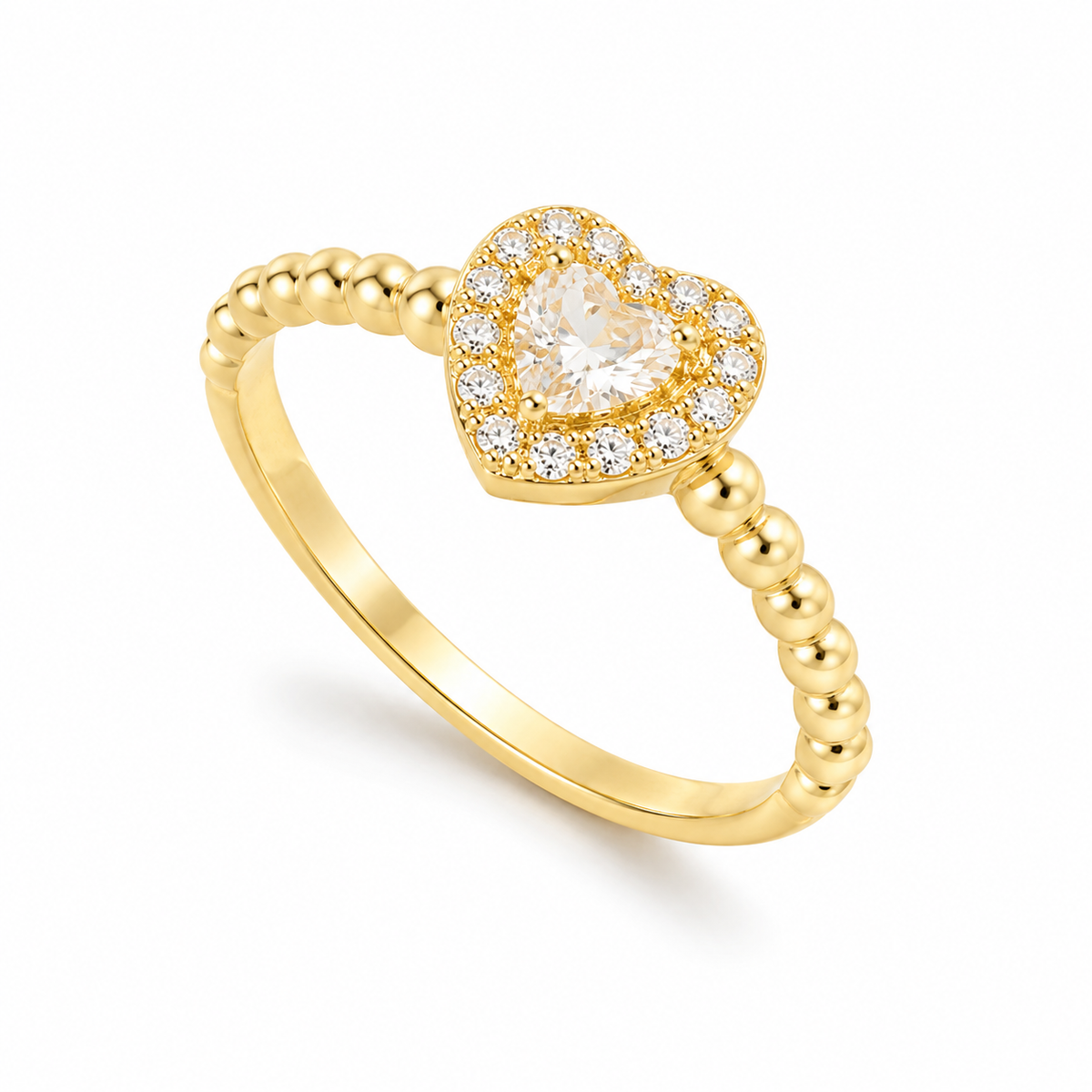 Cupid – Anillo corazón de cristal con halo en oro