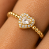 Cupid – Anillo corazón de cristal con halo en oro